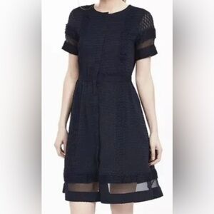 Banana Republic Geo Lace Sheer Panel Navy short Sleeve Dress